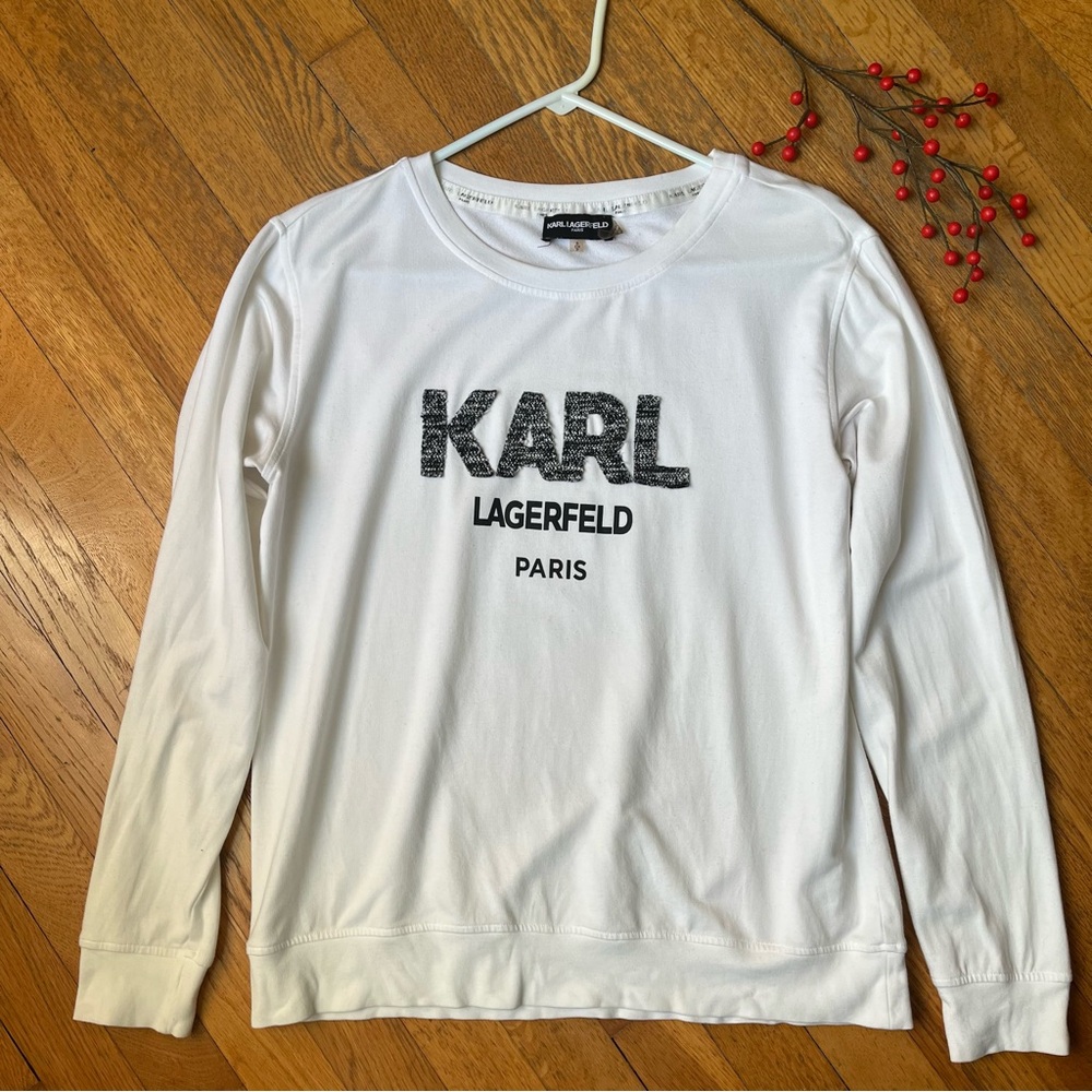 KARL LAGERFELD White Cotton Blend Crewneck